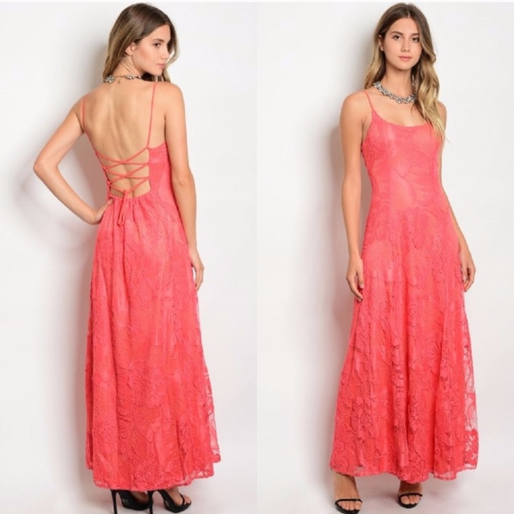 Coral lace maxi dress